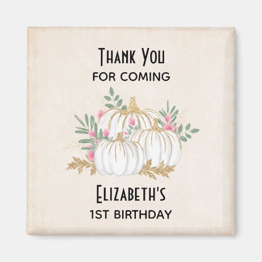 ホワイトと金ゴールドカボチャ水カラー誕生日 マグネット (正面)