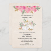 ホワイトと金ゴールドカボチャ水カラー誕生日 招待状 (正面/裏面)