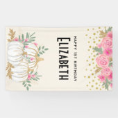 ホワイトと金ゴールドカボチャ水カラー誕生日 横断幕 (横)