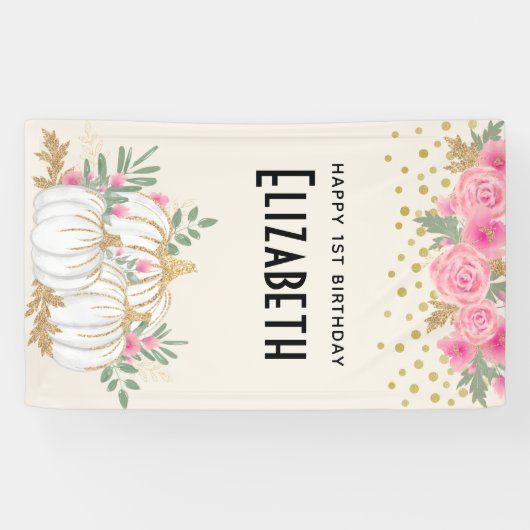 ホワイトと金ゴールドカボチャ水カラー誕生日 横断幕 (横)