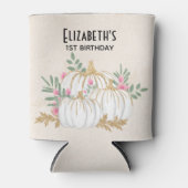 ホワイトと金ゴールドカボチャ水カラー誕生日 缶クーラー (正面)