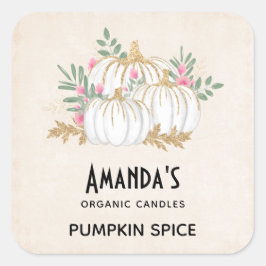 ホワイトと金ゴールドカボチャ水彩キャンドル スクエアシール