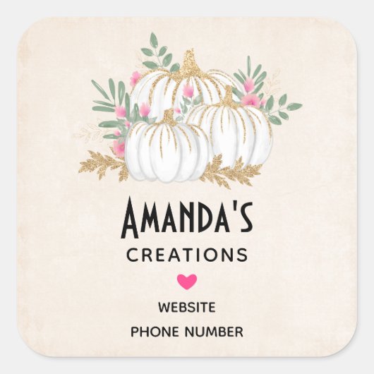 ホワイトと金ゴールドカボチャ水彩事業 スクエアシール (正面)