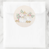 ホワイトと金ゴールドカボチャ水彩正方形ステッカー ラウンドシール (バッグ)