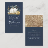 ホワイトと金ゴールドカボチャ秋ハーベストネイビーブルー 名刺 (正面/裏面)