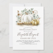 ホワイトと金ゴールドカボチャ秋収穫卒業 招待状 (正面)