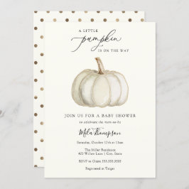 ホワイトと金ゴールドカボチャ赤ちゃんシャワー招待状 招待状