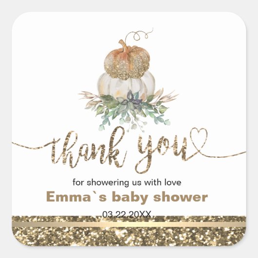 ホワイトと金ゴールドカボチャ スクエアシール (正面)
