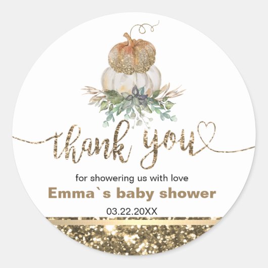 ホワイトと金ゴールドカボチャ ラウンドシール (正面)