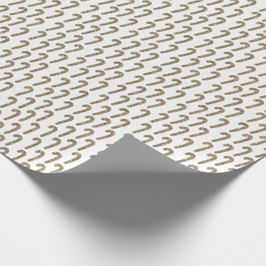 ホワイトと金ゴールドキャンディカネスグリッタークリスマス ラッピングペーパー (角)