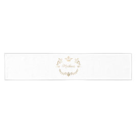 ホワイトと金ゴールドクラウンクレストパーソナライズされた ショートテーブルランナー