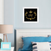 ホワイトと金ゴールドクラウンクレストモノグラムの 箔ポスター (インサイチュ (寝室))