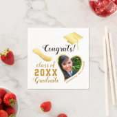 ホワイトと金ゴールドクラス2025写真卒業 スタンダードカクテルナプキン (インサイチュ)