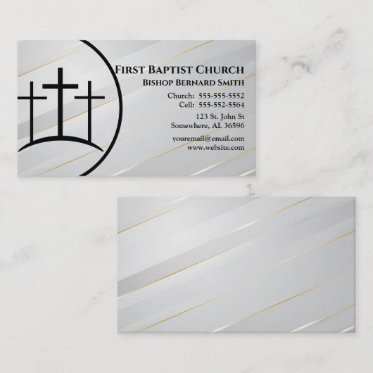 ホワイトと金ゴールドクロス教会の牧師またはディーコン 名刺 (正面/裏面)