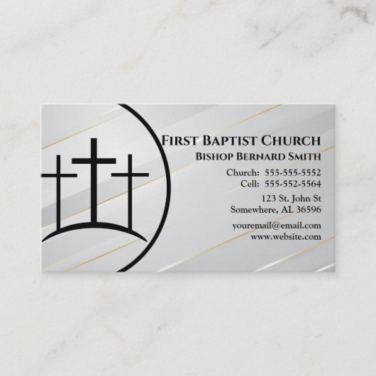 ホワイトと金ゴールドクロス教会の牧師またはディーコン 名刺 (正面)
