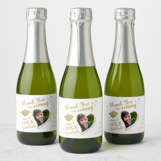 ホワイトと金ゴールドサンキュークラス2025卒業 スパークリングワインラベル (ボトル)