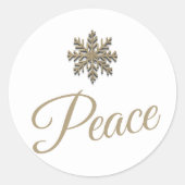 ホワイトと金ゴールドスノーフレークのシール |平和 ラウンドシール (正面)