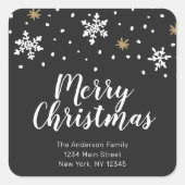 ホワイトと金ゴールドスノーフレークスクリスマス差出人住所 スクエアシール (正面)