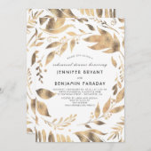 ホワイトと金ゴールドス離れローレル秋リハーサルディナー 招待状 (正面/裏面)