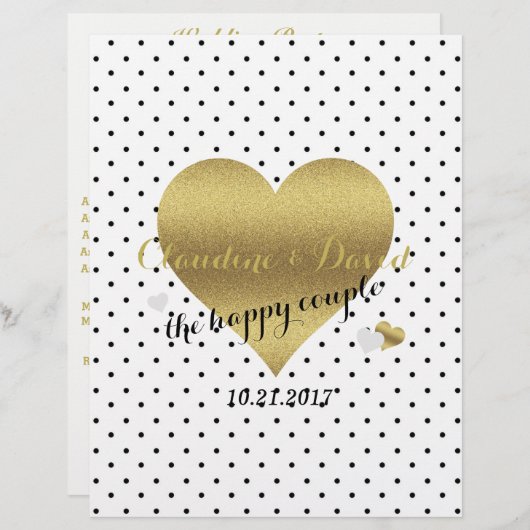 ホワイトと金ゴールドハート水玉模様式チラシ (正面/裏面)