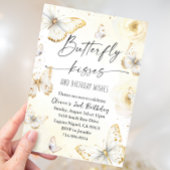 ホワイトと金ゴールドバタフライキス誕生日 招待状