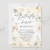 ホワイトと金ゴールドバタフライキス誕生日 招待状 (正面)