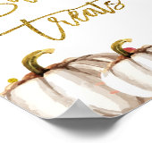 ホワイトと金ゴールドパンプキンスイートトリートサイン ポスター (角)