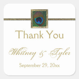 ホワイトと金ゴールドピーコックフェザー結婚ズステッカー スクエアシール