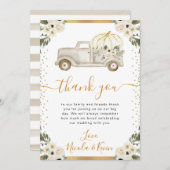 ホワイトと金ゴールドフローラパンプキントラック秋の結婚式 サンキューカード (正面/裏面)