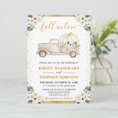 ホワイトと金ゴールドフローラパンプキントラック秋の結婚式 招待状 (スタンド正面)