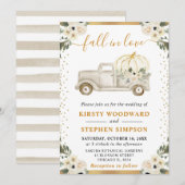 ホワイトと金ゴールドフローラパンプキントラック秋の結婚式 招待状 (正面/裏面)