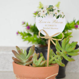 ホワイトと金ゴールドフローラ開花サンキューメッセージカード ラウンドシール