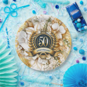 ホワイトと金ゴールドフローラ50周年記念 ペーパープレート (パーティー)