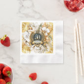 ホワイトと金ゴールドフローラ50周年記念 縁ありカクテルナプキン (インサイチュ)