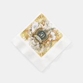 ホワイトと金ゴールドフローラ50周年記念 縁ありカクテルナプキン (角)