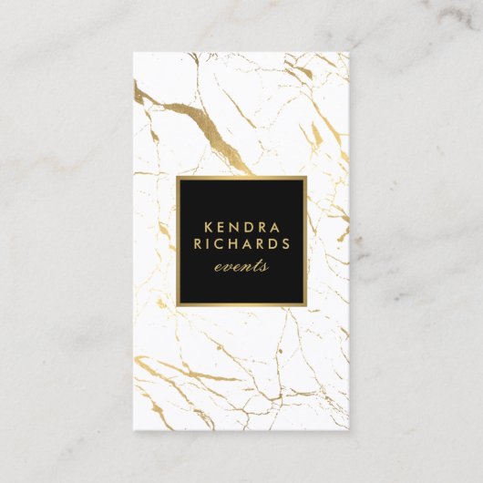 ホワイトと金ゴールドマーブルイベントプランナー 名刺 (正面)
