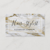 ホワイトと金ゴールドマーブルトレンディー美容師 名刺 (正面)