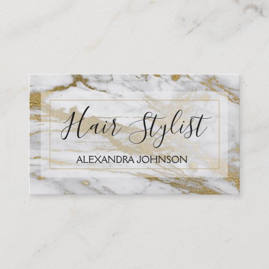 ホワイトと金ゴールドマーブルトレンディー美容師 名刺 (正面)