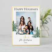 ホワイトと金ゴールドモダンのクリスマスフォトカード 箔シーズンカード (立ち正面)