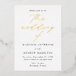 ホワイトと金ゴールドモダンエレガンス結婚ズ 箔招待状