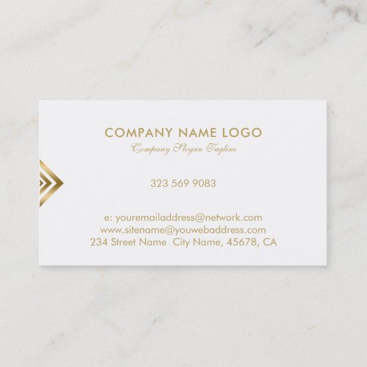 ホワイトと金ゴールドモダンジオメトリアクセントのビジネスカー 名刺 (裏面)