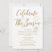ホワイトと金ゴールドモダンホリデーパーティー 招待状 (正面)
