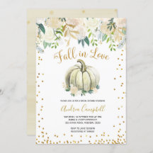 ホワイトと金ゴールド秋インラブブライダルシャワー招待状
