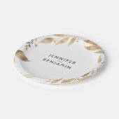 ホワイトと金ゴールド紅葉シック結婚ズ ペーパープレート (アングル)