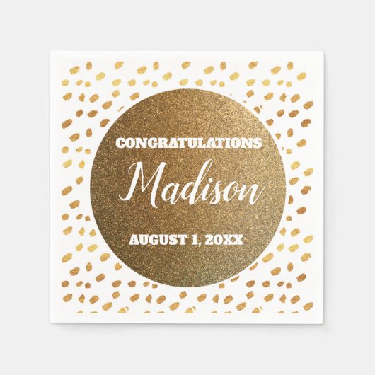 ホワイトと金ゴールド紙吹雪大学トランクデータグラード スタンダードカクテルナプキン (正面)