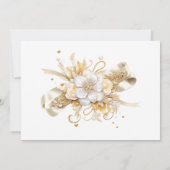 ホワイトと金ゴールド結婚のリングや輪リハーサルディナー 招待状 (裏面)