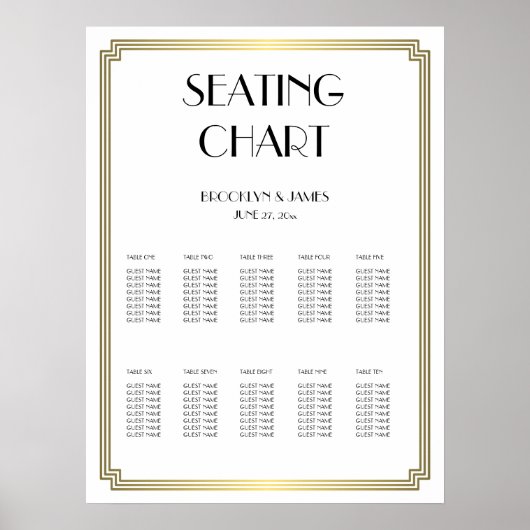 ホワイトと金ゴールド結婚の座席表ポスター18x24 ポスター (正面)