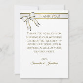 ホワイトと金ゴールド結婚リボンの感謝フォトカード サンキューカード (裏面)