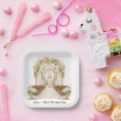 ホワイトと金ゴールド結婚教会 ペーパープレート (パーティー)