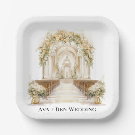 ホワイトと金ゴールド結婚教会 ペーパープレート